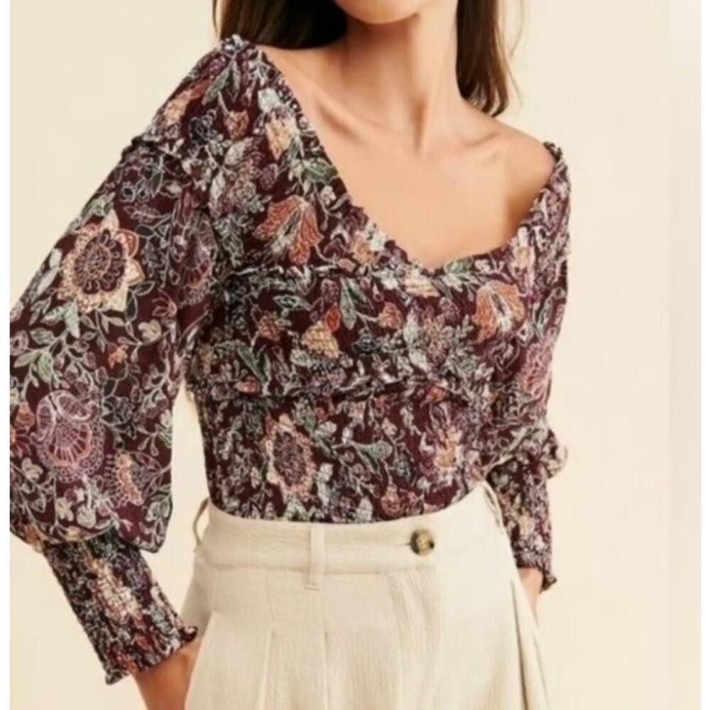 BB Dakota Helena Floral Top Womens Size Medium Bohemian Cottagecore Puffy Sleeve